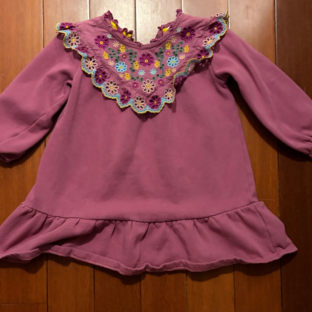 Mini Boden Pink Floral Embroidered Ruffle Dress